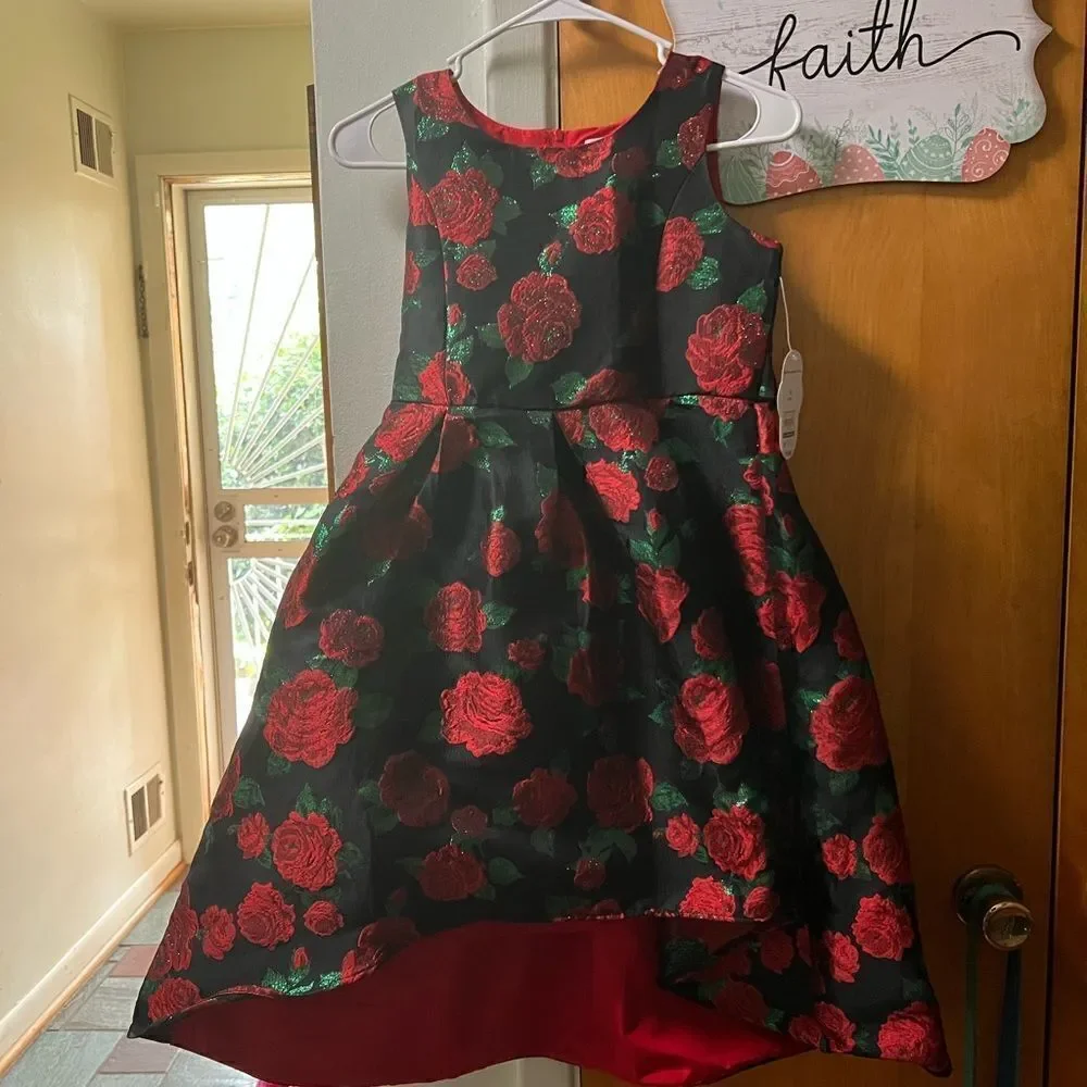 Sleeveless Embroidered Flower High Lo Formal Dress with lining